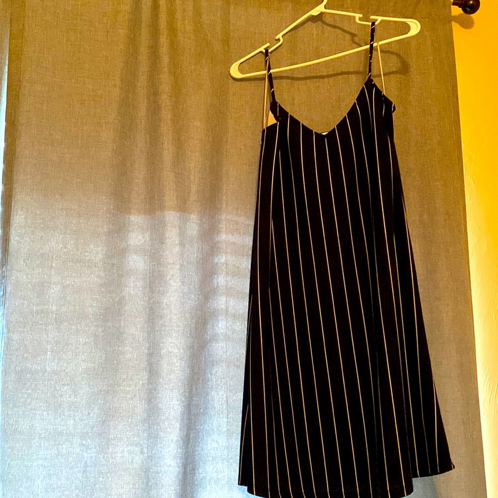 Navy and white horizontal striped dress